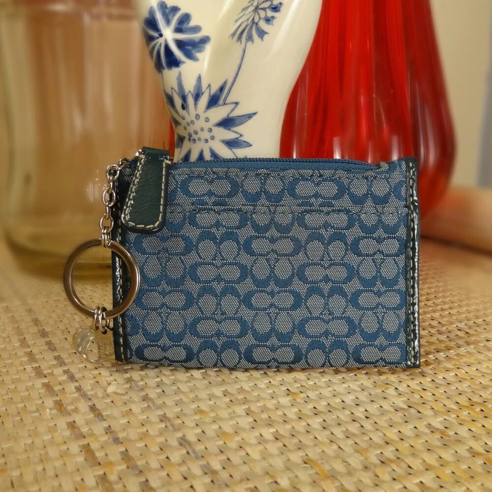 Rare HTF Coach blue monogrammed card holder wallet